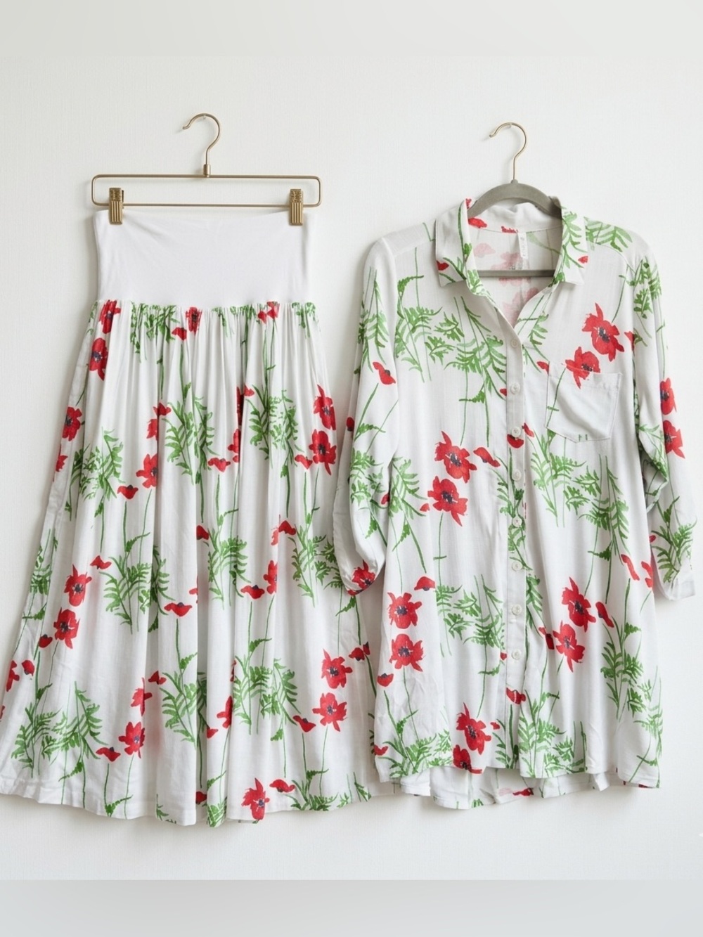 Blue Sky Clothing Bamboo Linen Floral Midi Skirt Top Matching Co-ord Set M/S